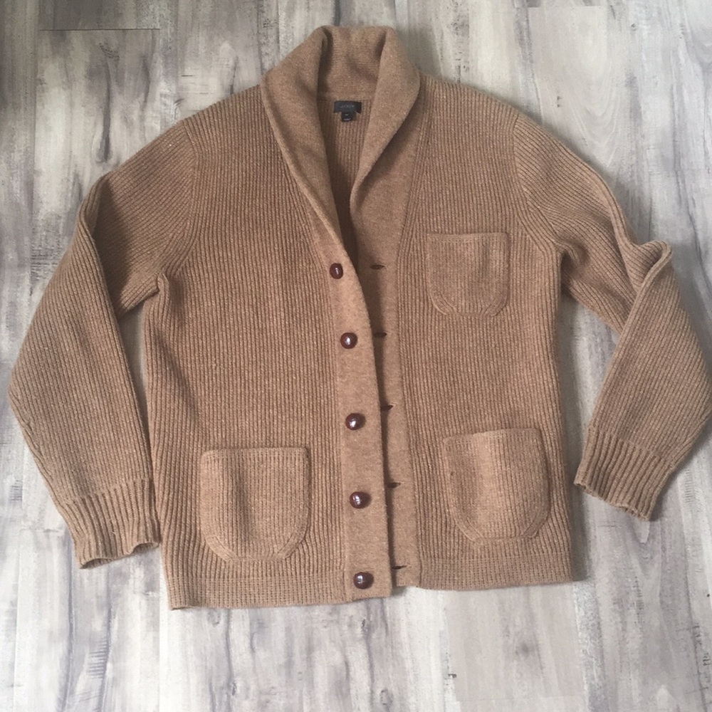 JCREW men’s tan cardigan sweater